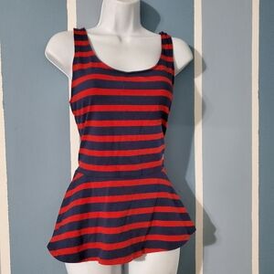 Express Red and Black Striped Peplum Tank Top